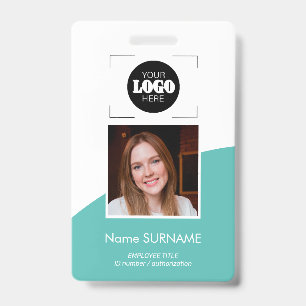 Aangepaste logo foto QR-code turquoise en witte ID Badge