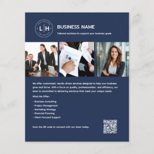 Aangepaste Logo Foto QR Professioneel Blauw Bedrij Flyer