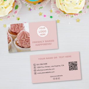 Aangepaste Logo Foto QR Roze Bakkerij Visitekaartje