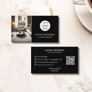 Aangepaste Logo Foto QR Social Media Zwart Visitekaartje