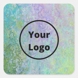 Aangepaste logo groene en paarse marmer vierkante sticker