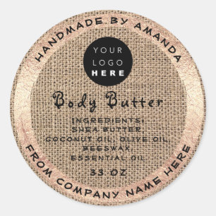 Aangepaste Logo Handgemaakte naam Body Butter Cosm Ronde Sticker