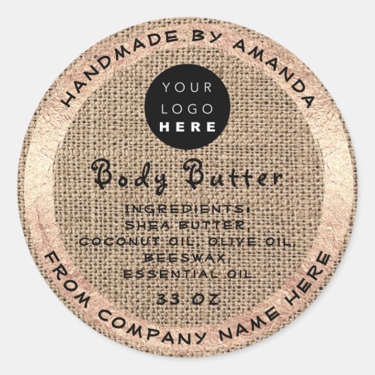 Aangepaste Logo Handgemaakte naam Body Butter Cosm Ronde Sticker (Voorkant)