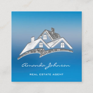 Aangepaste Logo House makelaar Home Zilver Vierkante Visitekaartje