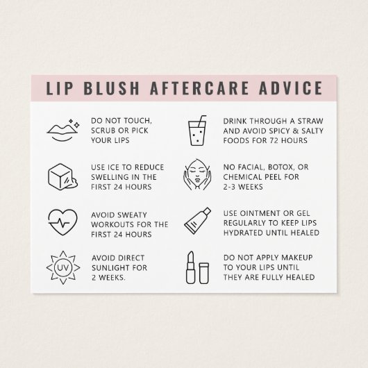 Aangepaste Logo Lip Blush Nazorginstructies Kaart (Achterkant)