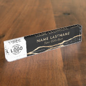 Aangepaste Logo, luxe zwarte goudmarmer Naambordje (Zijkant)