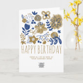 Aangepaste Logo marine Blue Gold Flowers Happy Bir Kaart (Gele Bloem)