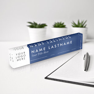 Aangepaste Logo marineblauw witte desk Naambordje