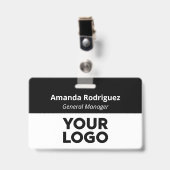 Aangepaste Logo Medewerker Eenvoudige Zwart Wit Na Badge (Front with Clip)