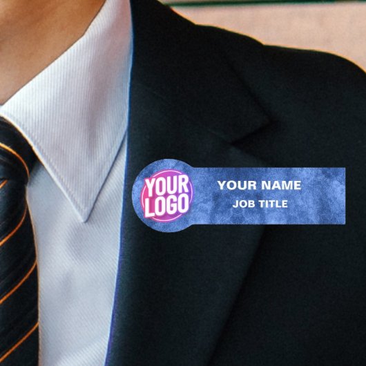 Aangepaste Logo medewerker mat blauw metallic naam Naamplaatje