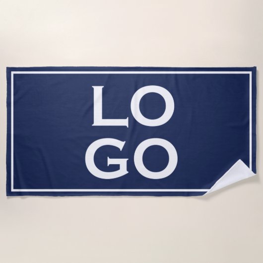 Aangepaste Logo met Lijst op Navy Blue Strandlaken (Voorkant)