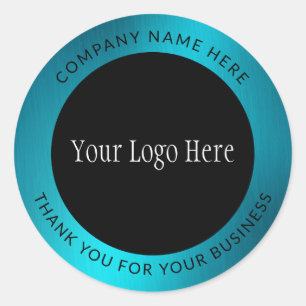 Aangepaste Logo Moderne Blauwgroen Metallic Busine Ronde Sticker