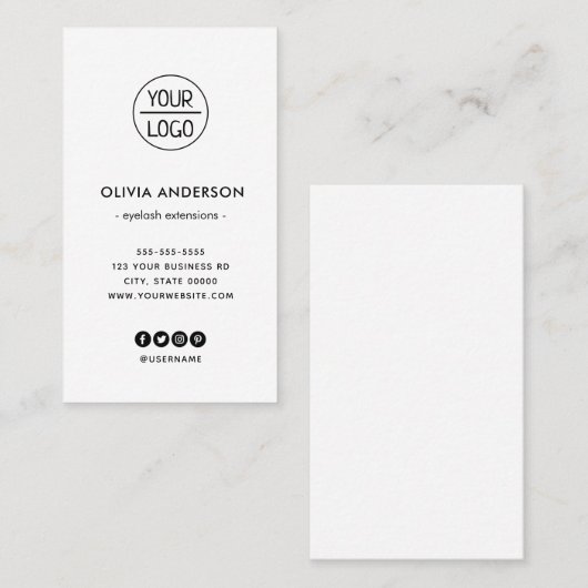 Aangepaste logo moderne, minimale witte verticale  visitekaartje (Voorkant / Achterkant)