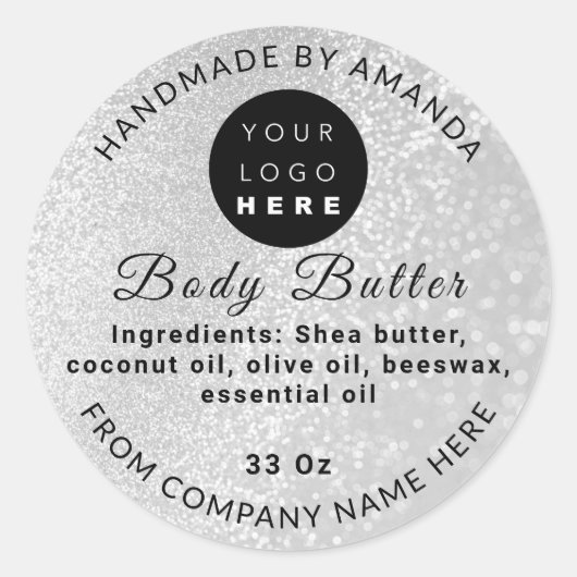 Aangepaste Logo naam BodyButter Cosmetics Glitter Ronde Sticker (Voorkant)