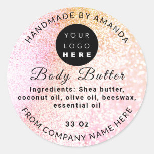 Aangepaste Logo naam BodyButter Cosmetics Light Pa Ronde Sticker