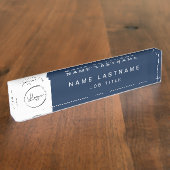 Aangepaste Logo Navy Blue Elegant Professional Naambordje (Zijkant)