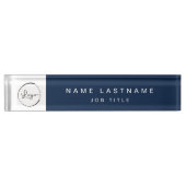 Aangepaste Logo Navy Blue Elegant Professional Naambordje (Voorkant)