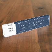 Aangepaste Logo Navy Blue Elegant Professional Naambordje (Zijkant)