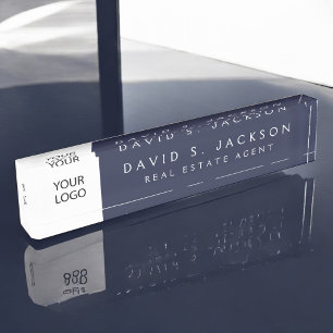 Aangepaste Logo Navy Blue Elegant Professional Naambordje