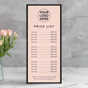 Aangepaste Logo prijslijst Services Blush Pink Reclamekaart