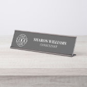 Aangepaste Logo | Professionele donkergrijze minim Bureau Naambordje (Voorkant)