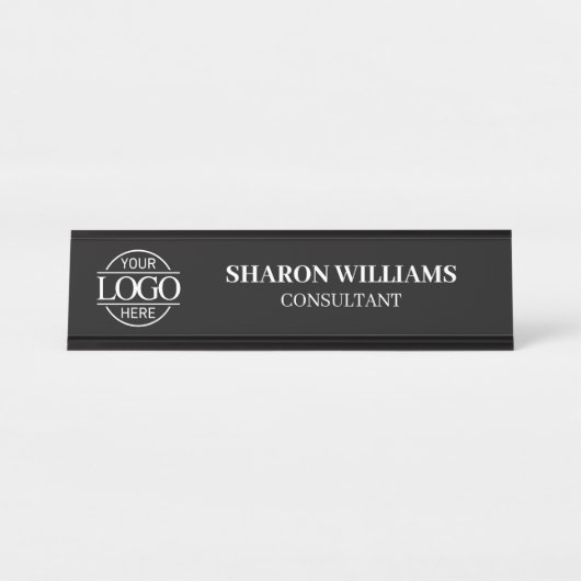 Aangepaste Logo | Professionele zwart-wit minimali Bureau Naambordje (Voorkant)