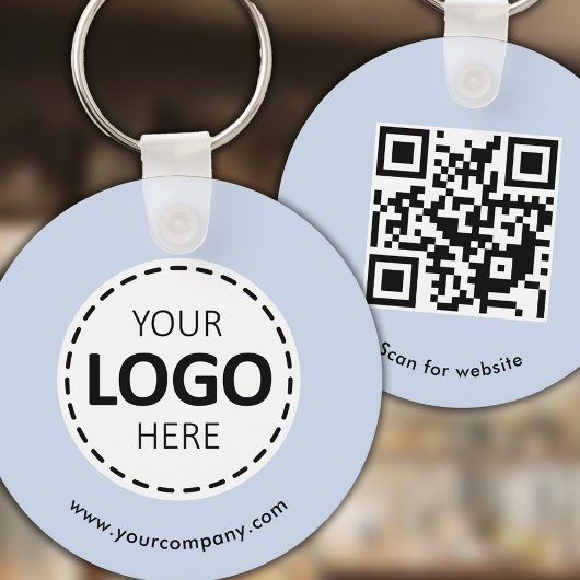 Aangepaste Logo, QR-code en tekst, Baby Blue Sleutelhanger