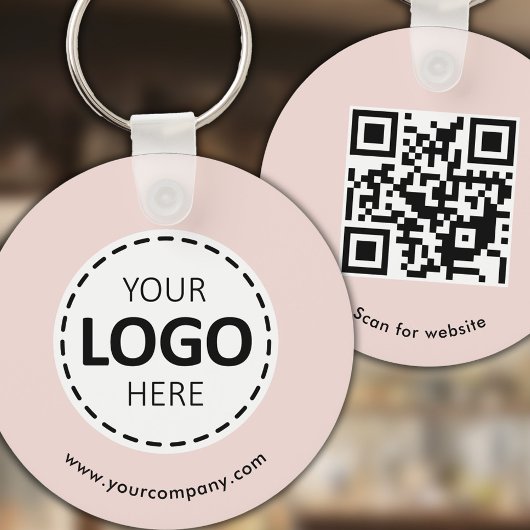 Aangepaste Logo, QR-code en tekst, Blush Pink Sleutelhanger