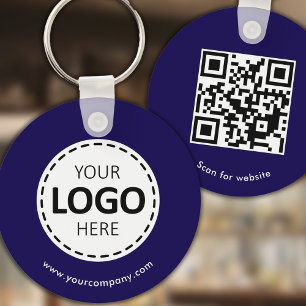 Aangepaste Logo, QR-code en tekst, donkerblauw Sleutelhanger
