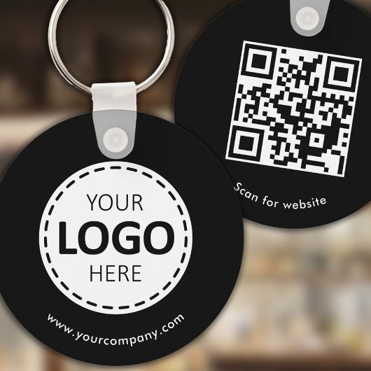 Aangepaste Logo, QR-code en tekst, zwart Sleutelhanger
