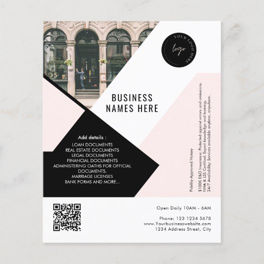 Aangepaste logo QR-code foto roze eenvoudig profes Flyer (Voorkant)