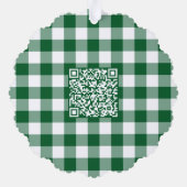 Aangepaste Logo QR Code Groen Wit Gingham Kerst Ornament Kaart (Achterkant)