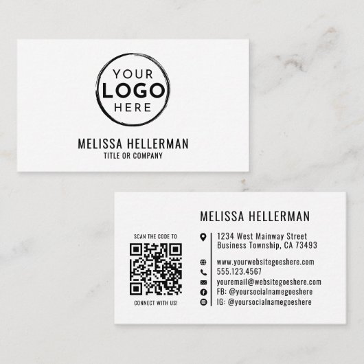 Aangepaste Logo QR Code Professioneel Wit Visitekaartje (Voorkant / Achterkant)