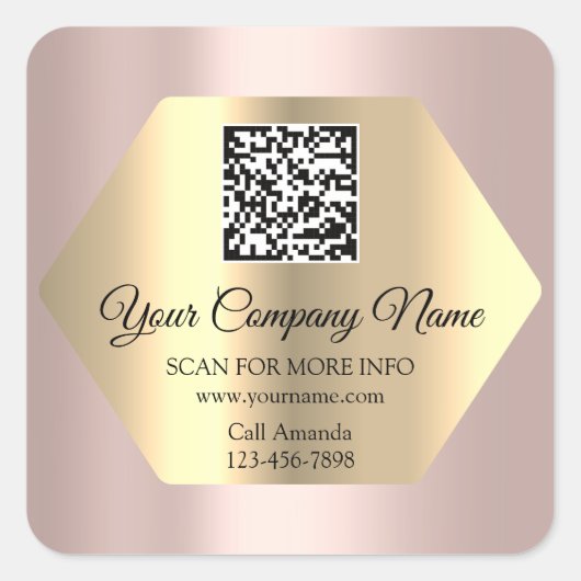 Aangepaste Logo QR-code Promotie Roos Gold Vierkante Sticker (Voorkant)
