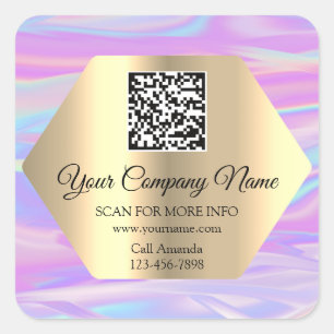 Aangepaste Logo QR-code promotieroze holograaf Vierkante Sticker