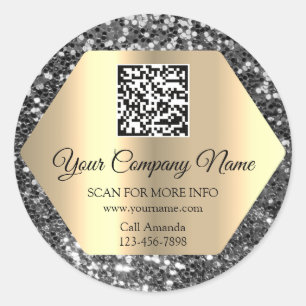 Aangepaste Logo QR-code promotioneel grijs glitter Ronde Sticker