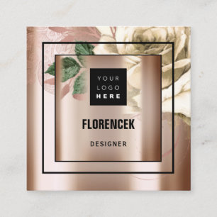 Aangepaste Logo QR CODE Roos Gold Green Ivory Vierkante Visitekaartje