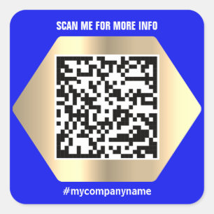 Aangepaste Logo QR-code Scan me Naam Gold Blue Mod Vierkante Sticker