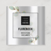 Aangepaste Logo QR CODE Silver Grey Gold Leafs Vierkante Visitekaartje (Voorkant)