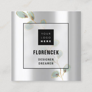 Aangepaste Logo QR CODE Silver Grey Gold Leafs Vierkante Visitekaartje