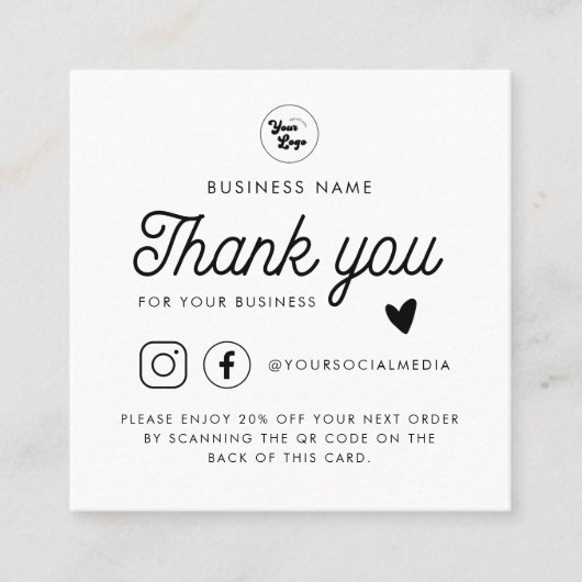 Aangepaste Logo QR-code Sociale media Bedankt Wit Kortingskaartje (Voorkant)