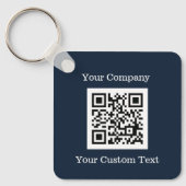 Aangepaste Logo QR Code Tekst Navy Blue Company Sleutelhanger (Voorkant)