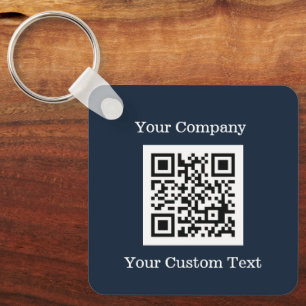 Aangepaste Logo QR Code Tekst Navy Blue Company Sleutelhanger