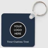 Aangepaste Logo QR Code Tekst Navy Blue Company Sleutelhanger (Achterkant)