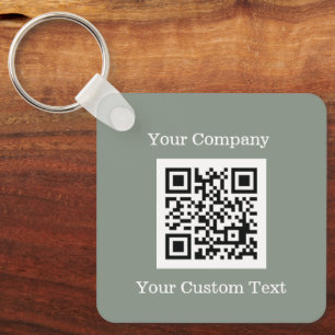 Aangepaste Logo QR Code Tekst Sage Green Company Sleutelhanger
