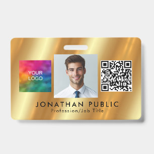 Aangepaste Logo QR-code Werknemersfoto Goud Badge