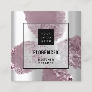 Aangepaste Logo QR CODE Zilvergrijze Paarse krista Vierkante Visitekaartje