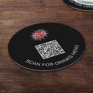 Aangepaste Logo & QR Code Zwart Papier Drinken Ond Ronde Kartonnen Onderzetter