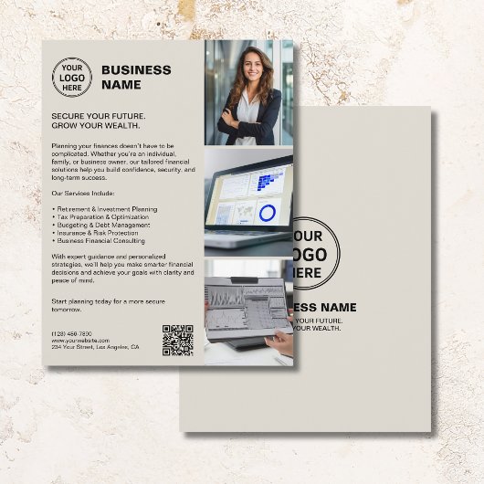 Aangepaste Logo QR Professionele Financiële Dienst Flyer