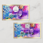 Aangepaste Logo QRCode Social Gold Holographic Flo Visitekaartje (Voorkant / Achterkant)